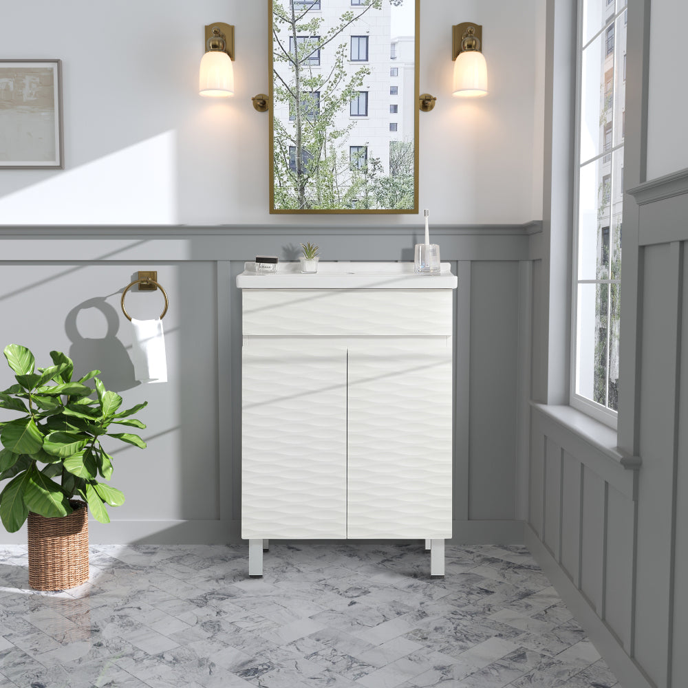 24-inch wavy bathroom cabinet with ceramic sink