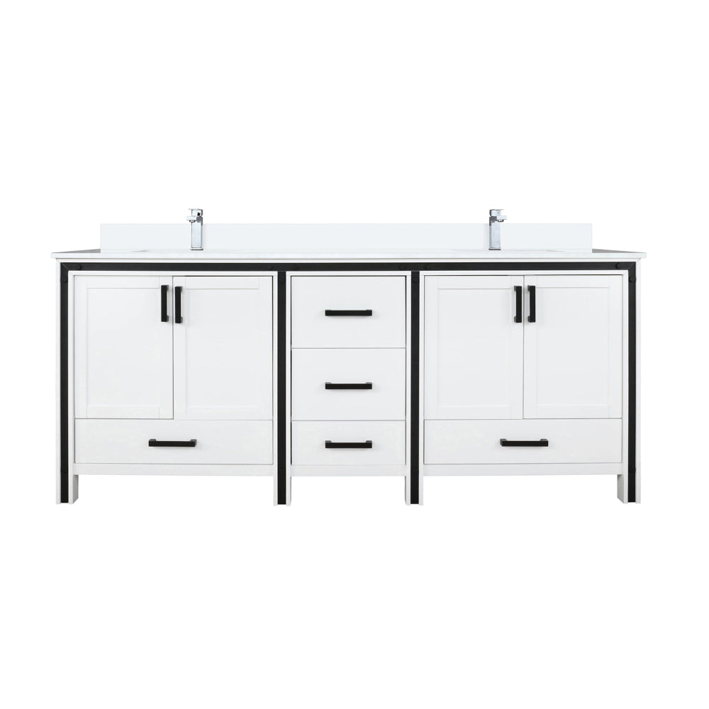 White Double Bath Vanity 72 in. W x 22 in. D, White Quartz Top and Faucet Set
