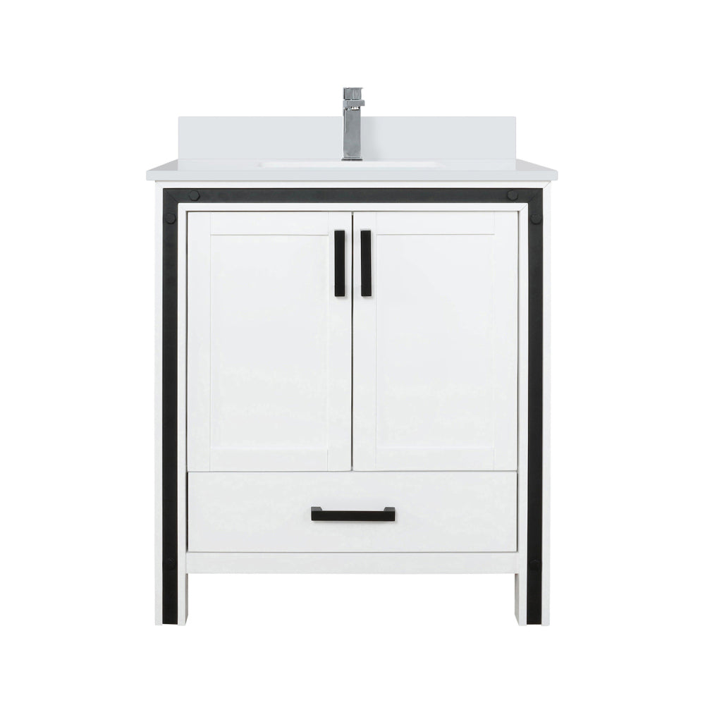 White Bath Vanity 30 in. W x 22 in. D, White Quartz Top and Faucet Set
