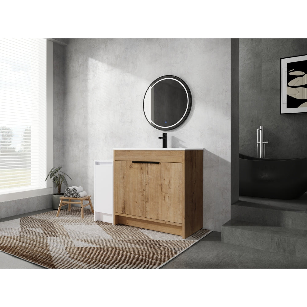 48 Inch Freestanding Bathroom Vanity with Ceramic Sink and Storage Cabinets, Soft Closing Door, 02436IMO+0312 Combination Cabinet, KD-Package
