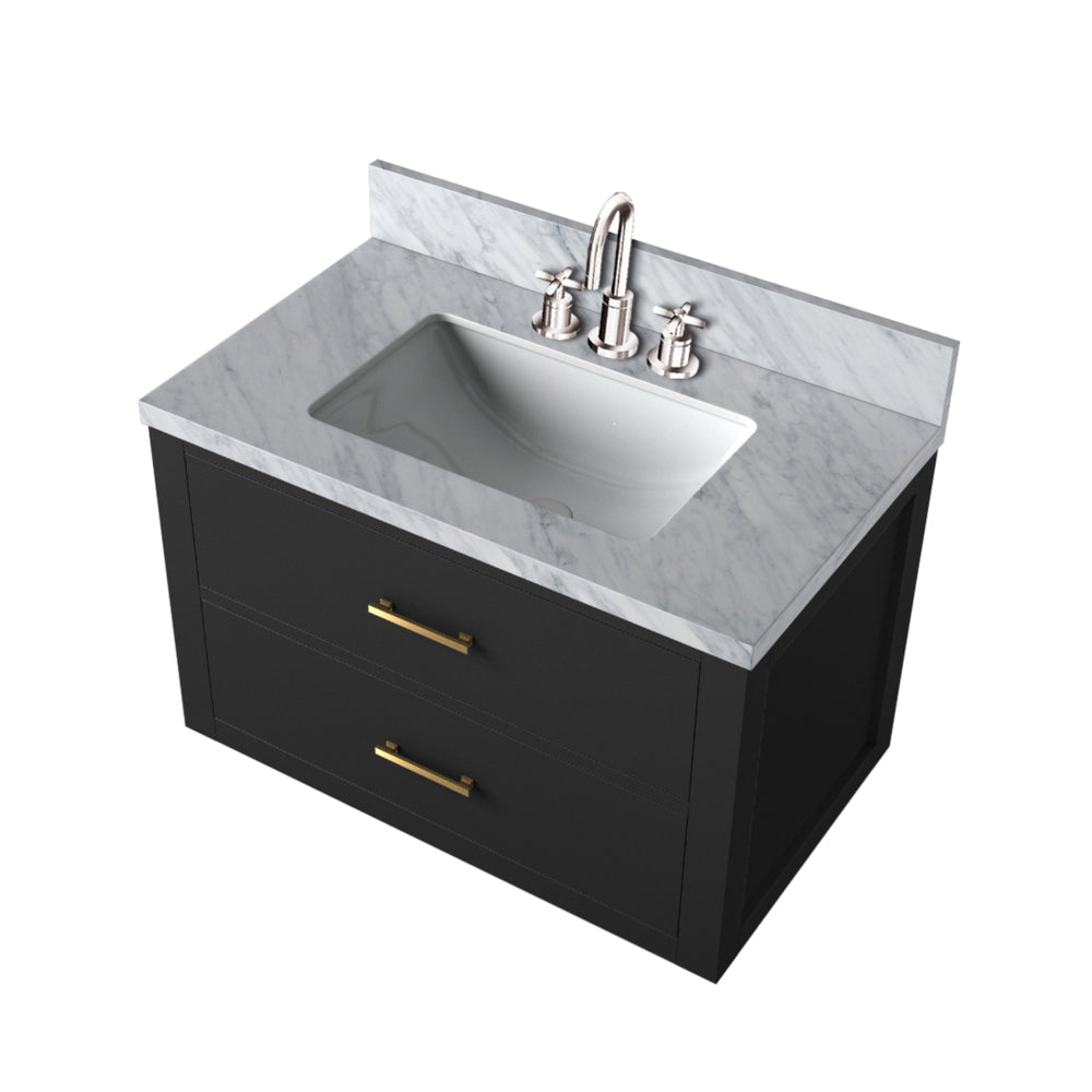 Black Single Bath Vanity 30 in. W x 22 in. D, Carrara Marble Top, and Faucet Set