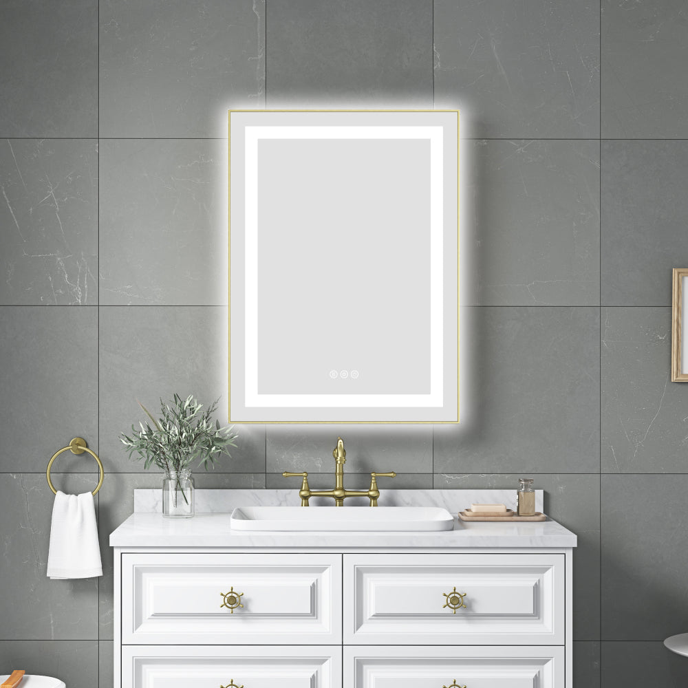 40" x 24" Inch LED Bathroom Mirror with Front and Backlight, Wall Mounted Vanity Mirror with Aluminum Frame, Anti-Fog, Memory, 3 Colors, Stepless Dimmable