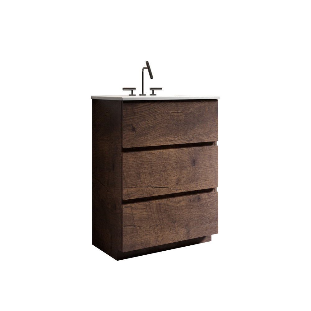 TIA 24" Walnut Bathroom Vanity with Sink with 3 Faucet Holes, Large Storage Freestanding Bathroom Vanity for Modern Bathroom, One-Piece White Sink Basin without Drain and Faucet, Pre-assembled