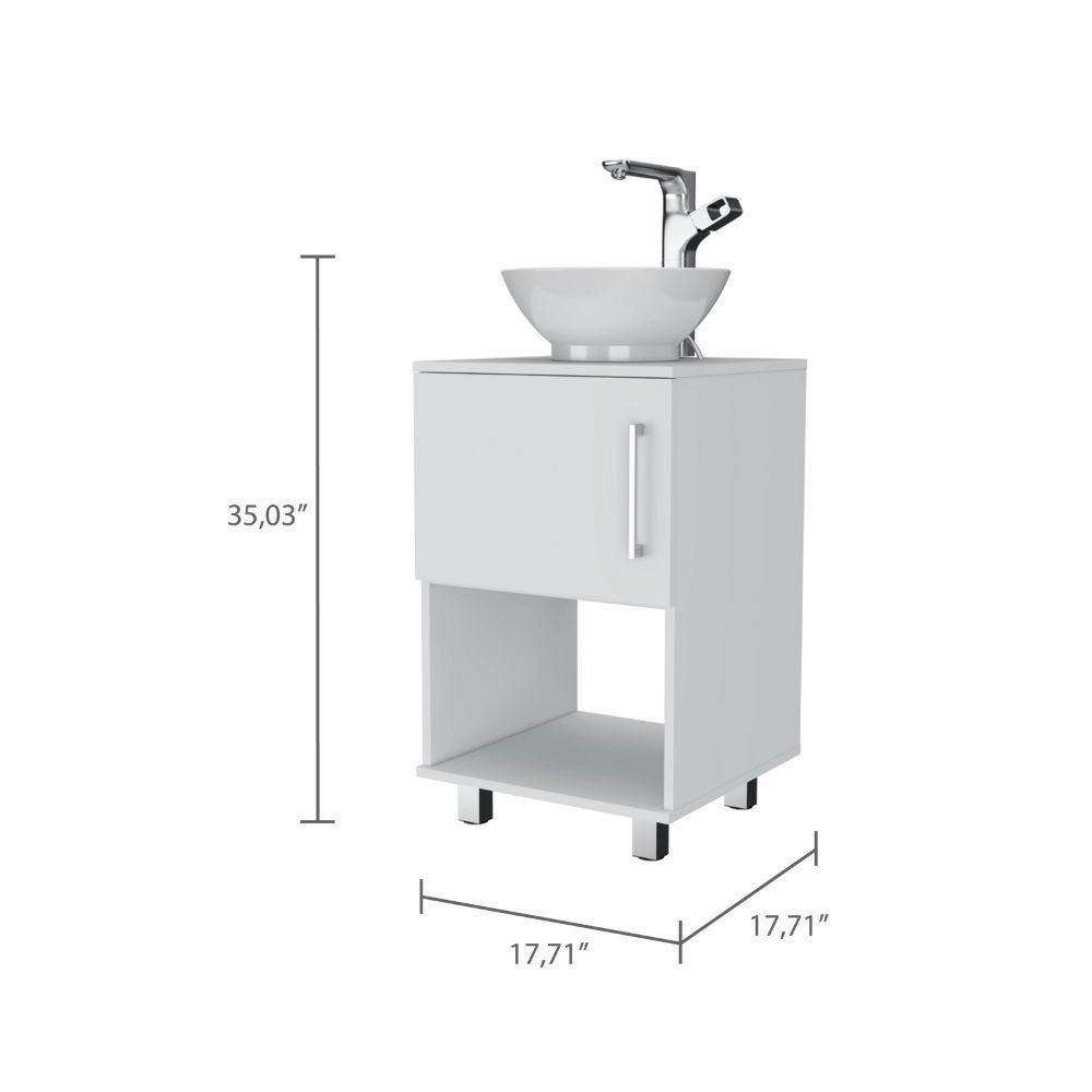 Single Bathroom Vanity, One Open Shelf, Single Door Cabinet, White