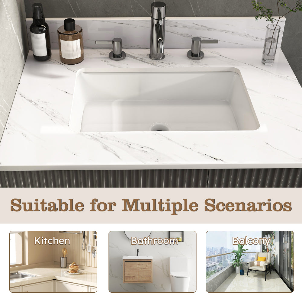 31 Inch Marble Vanity Top, White Vanity Top with Pre-drilled Faucet Holes, Bathroom Vanity Top with Undermount Rectangular Middle Sink and 4" Height Backsplash, Bianco Carrara Venato