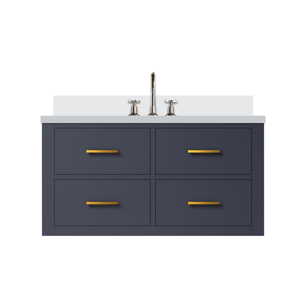 Blue Single Bath Vanity 36 in. W x 22 in. D, White Quartz Top, and Faucet Set