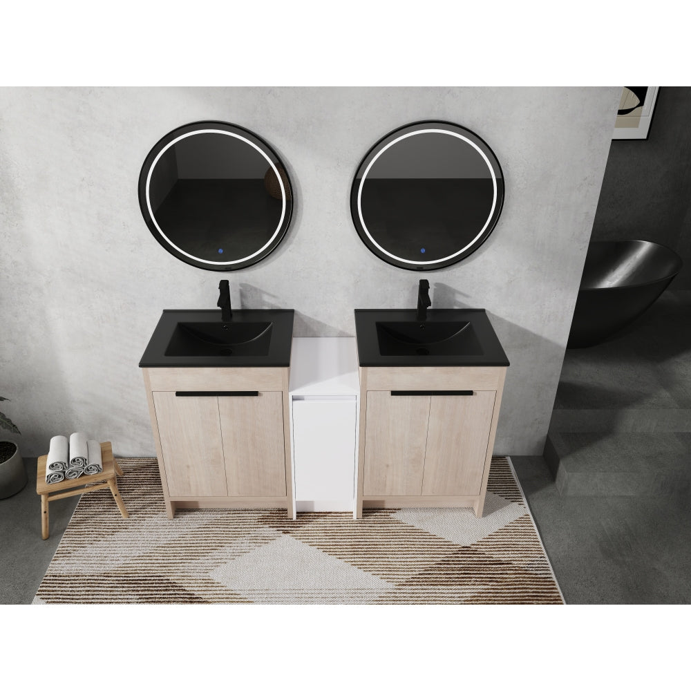 60 Inch Freestanding Bathroom Vanity with Black Ceramic Sink and Storage Cabinets, Soft Closing Door, 02424*2+0312 Combination Cabinet, KD-Package