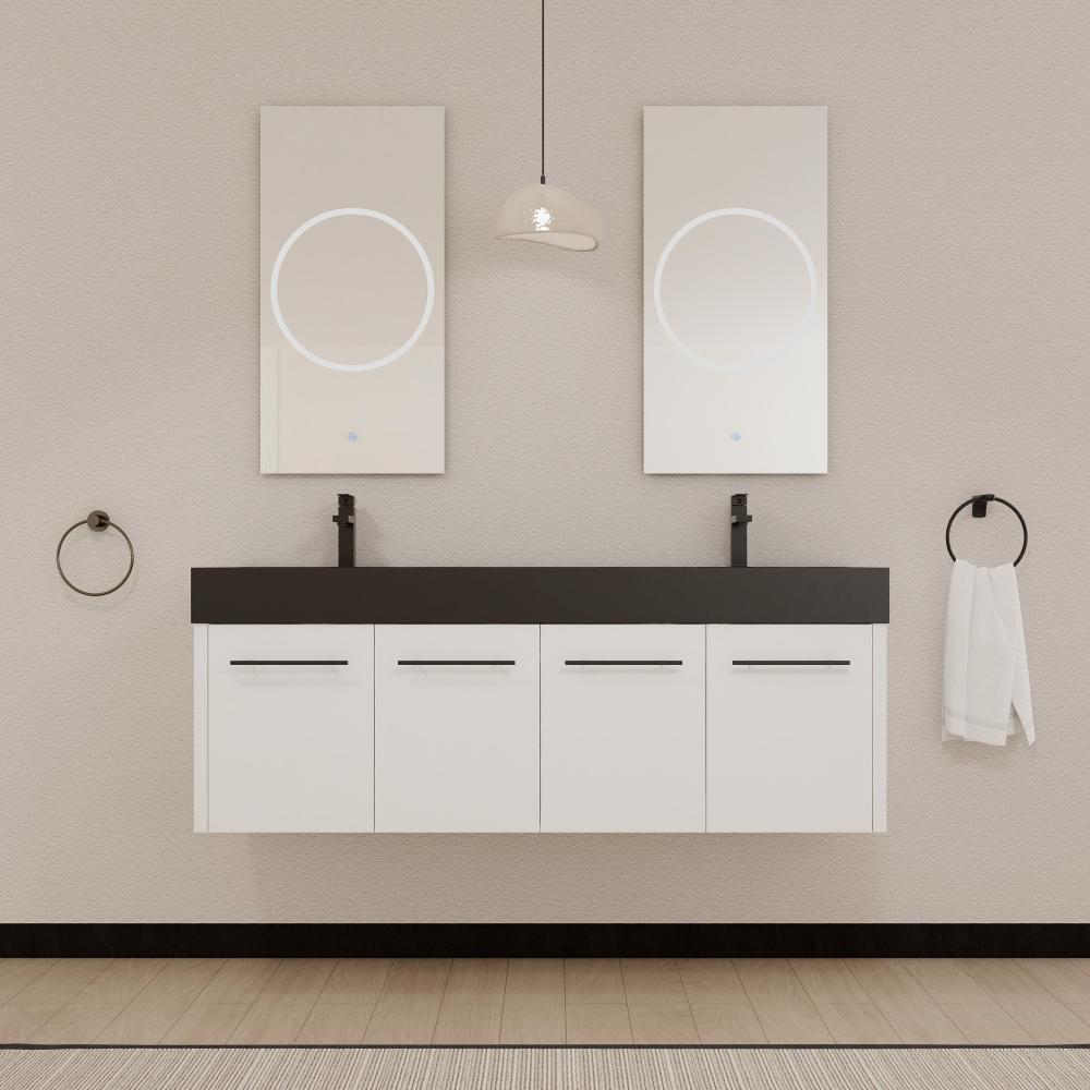 48 Inch Wall-Mounted Bathroom Vanity with Sink, Thick Edged Resin Basin, KD-Package