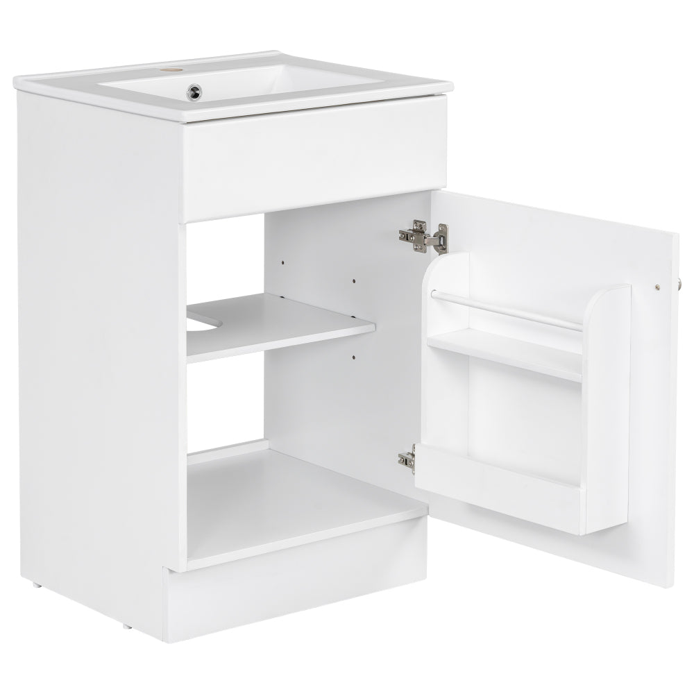20" Bathroom Vanity with Matching Mirror Medicine Cabinet Combo Set, Modern Bathroom Storage Cabinet with Ceramic Sink, Wall-Mounted Medicine Cabinet for Bathroom, White