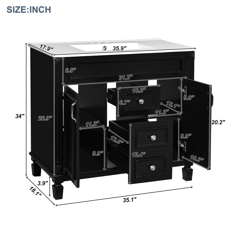 36'' Bathroom Vanity with Top Sink, Modern Bathroom Storage Cabinet with 2 Soft Closing Doors and 2 Drawers, Single Sink Bathroom Vanity
