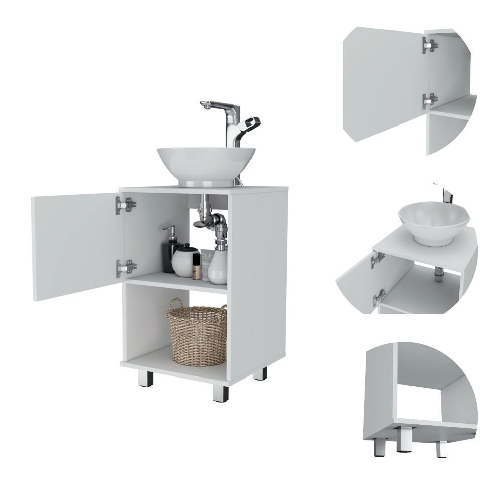 Single Bathroom Vanity, One Open Shelf, Single Door Cabinet, White