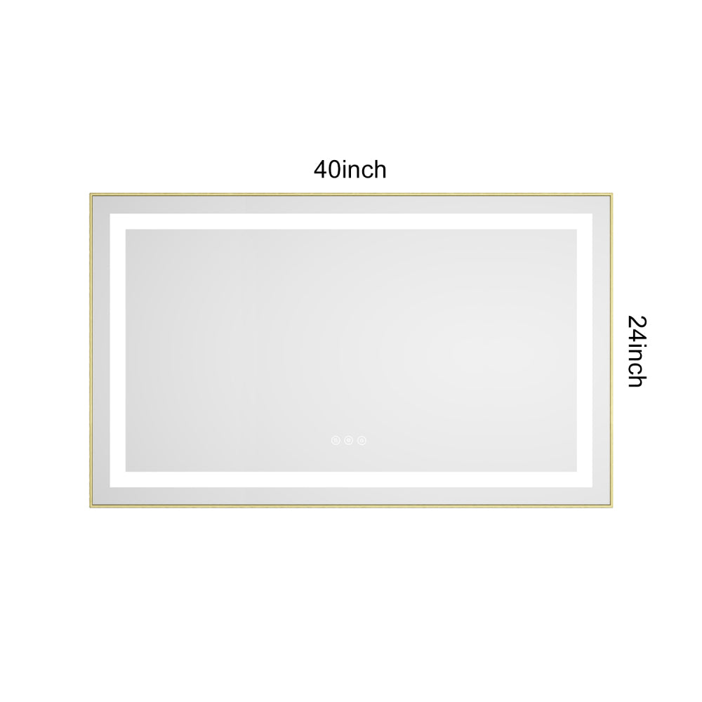 40" x 24" Inch LED Bathroom Mirror with Front and Backlight, Wall Mounted Vanity Mirror with Aluminum Frame, Anti-Fog, Memory, 3 Colors, Stepless Dimmable