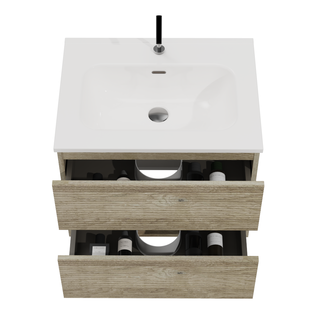 Gloria 24" Wall Mounted Rough Oak&Rough Oak Bathroom Vanity with Integrated Ceramic Sink with Overflow, Large Storage Floating Bathroom Vanity for Modern Bathroom, Pre-assembled