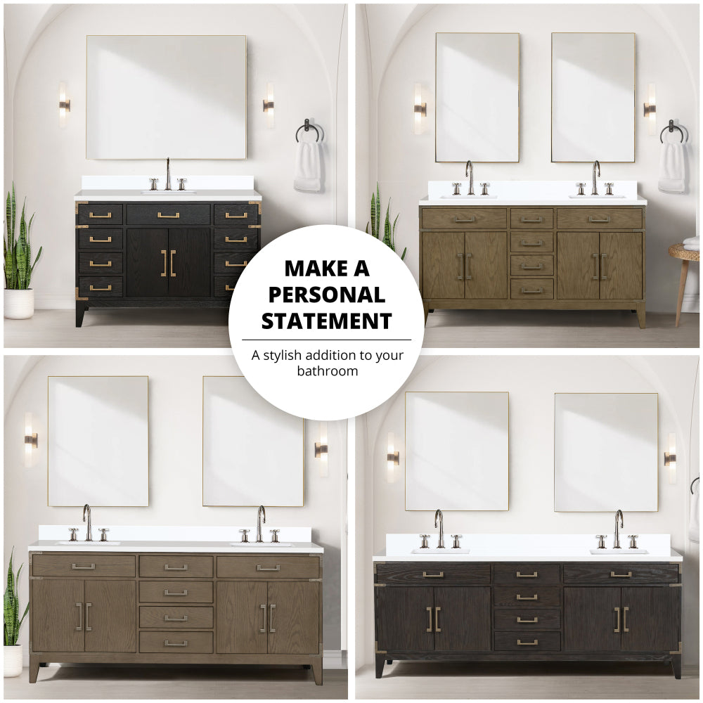 Brown Oak Single Bath Vanity 36 in. W x 22 in. D, White Quartz Top, and Faucet Set