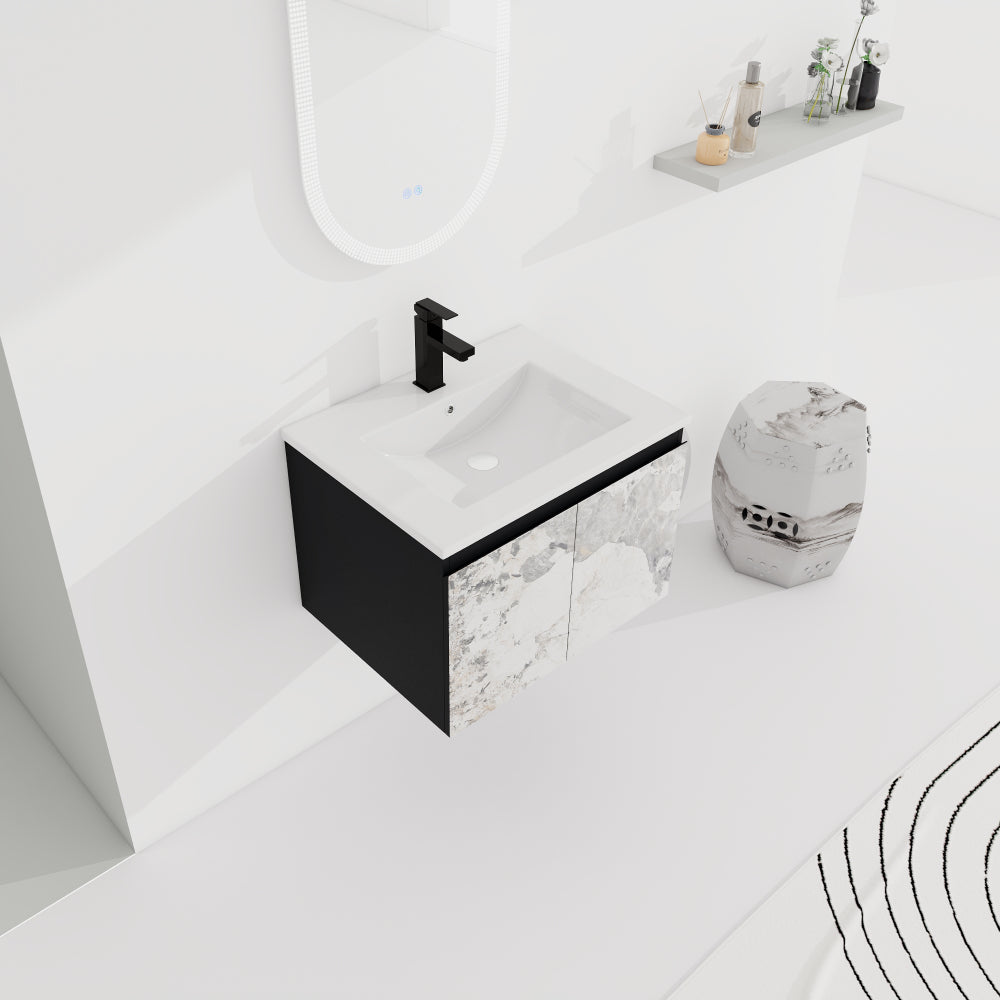 24'' Floating Wall-Mounted Bathroom Vanity With Ceramics Sink & Soft-Close Cabinet Door, KD-Package