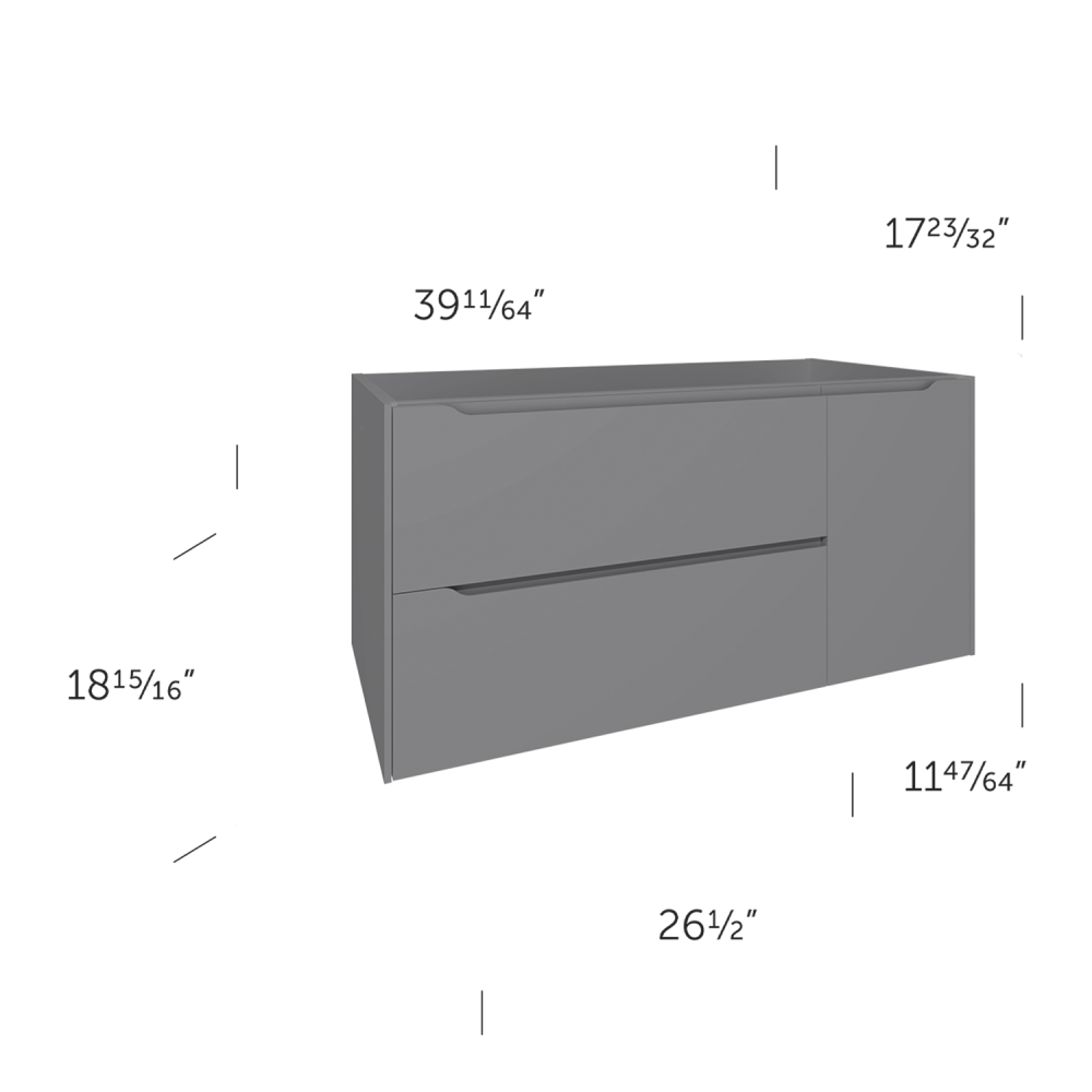 DAX Cenit Single Vanity Cabinet with 2 Drawers 1 Door 40" Inches Matt Mist