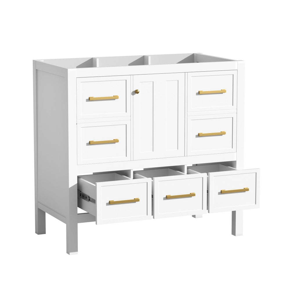 36'' Bathroom Vanity without Sink, Solid Wood Frame Bathroom Storage Cabinet, Freestanding Vanity with 5 Drawers& Soft Closing Doors (NOT INCLUDE BASIN SINK )