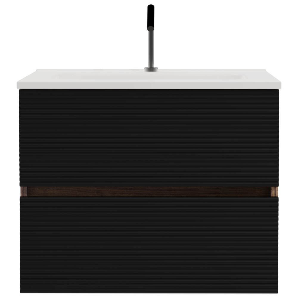 Gloria 24" Wall Mounted Soft Black & Walnut Bathroom Vanity with Integrated Ceramic Sink with Overflow, Large Storage Floating Bathroom Vanity for Modern Bathroom, Pre-assembled