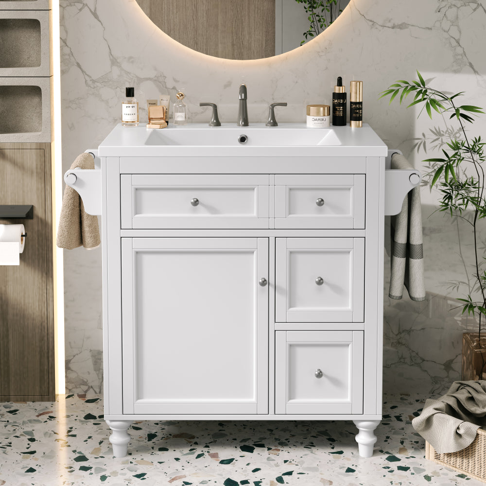 30'' Bathroom Vanity with Top Sink, Modern Bathroom Storage Cabinet with 2 Drawers and a Tip-out Drawer, Single Sink Bathroom Vanity (Same as SW000143AAF)