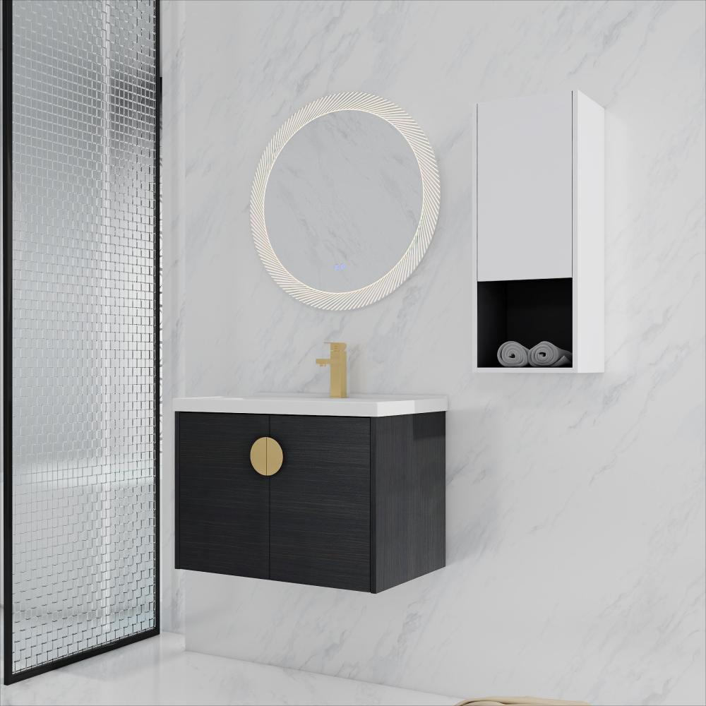 30" Wall-Mounted Bathroom Vanity With Ceramic Sink and Side Cabinet & Soft Close Doors, Combination Cabinet (KD-Package)