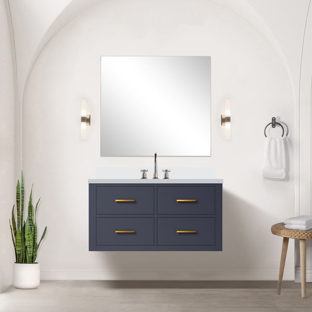 Blue Single Bath Vanity 36 in. W x 22 in. D, White Quartz Top, and Faucet Set
