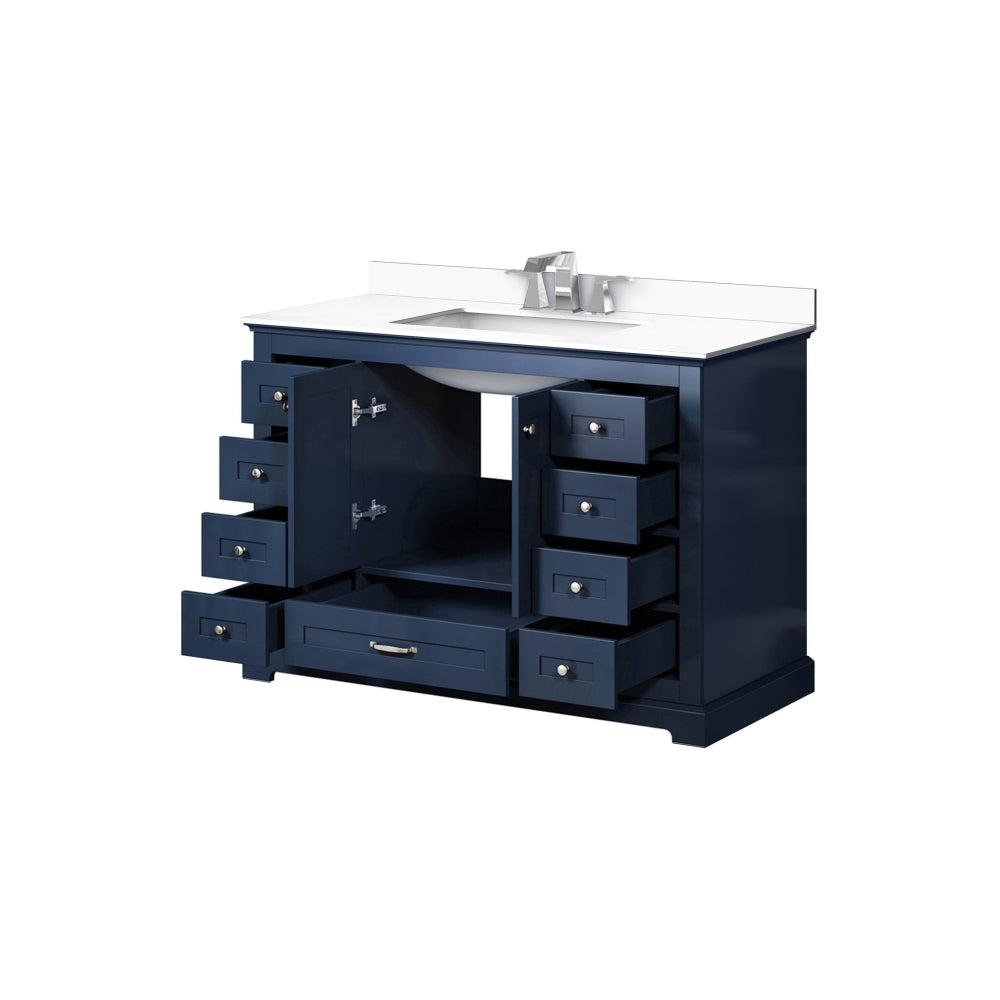 Navy Blue Single Bath Vanity 48 in. W x 22 in. D, White Quartz Top, and Faucet Set