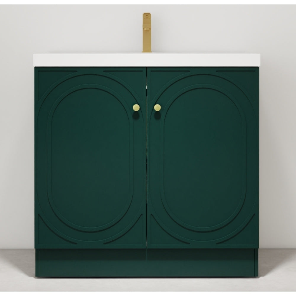 36" Freestanding Bathroom Vanity with White Resin Sink & 2 Soft-Close Cabinet Doors (KD-Packing)