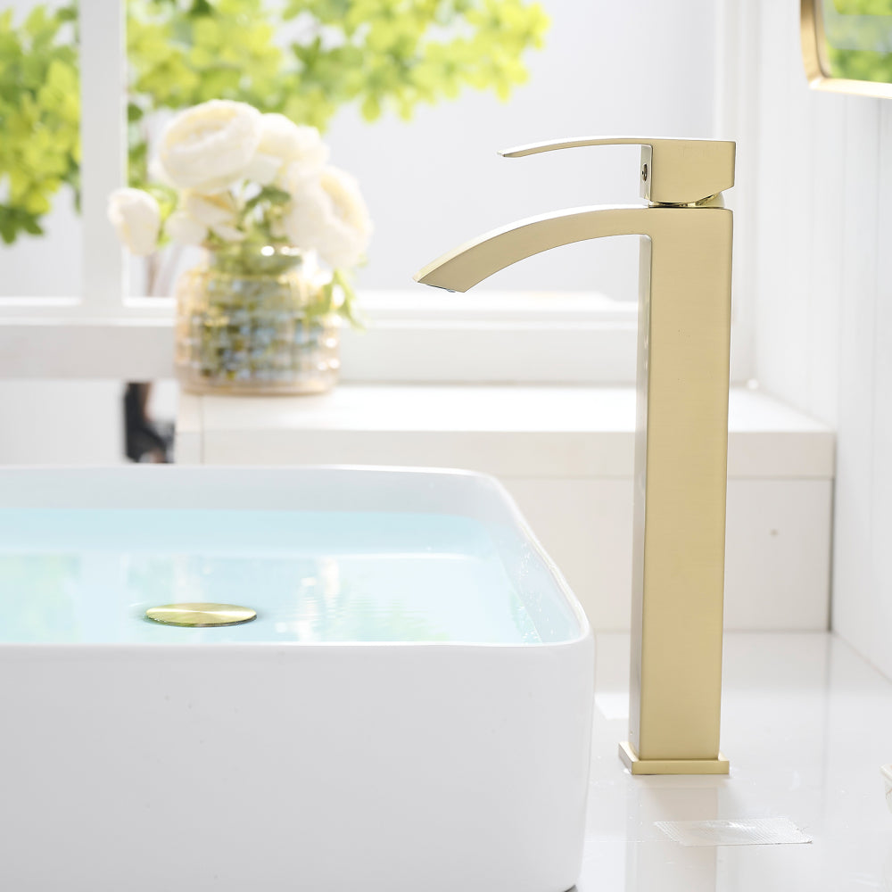 Brushed Gold Bathroom Faucet,Faucet for Bathroom Sink, Single Hole Bathroom Faucet Modern Single Handle Vanity Basin Faucet