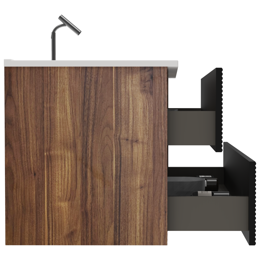Gloria 24" Wall Mounted Soft Black & Walnut Bathroom Vanity with Integrated Ceramic Sink with Overflow, Large Storage Floating Bathroom Vanity for Modern Bathroom, Pre-assembled
