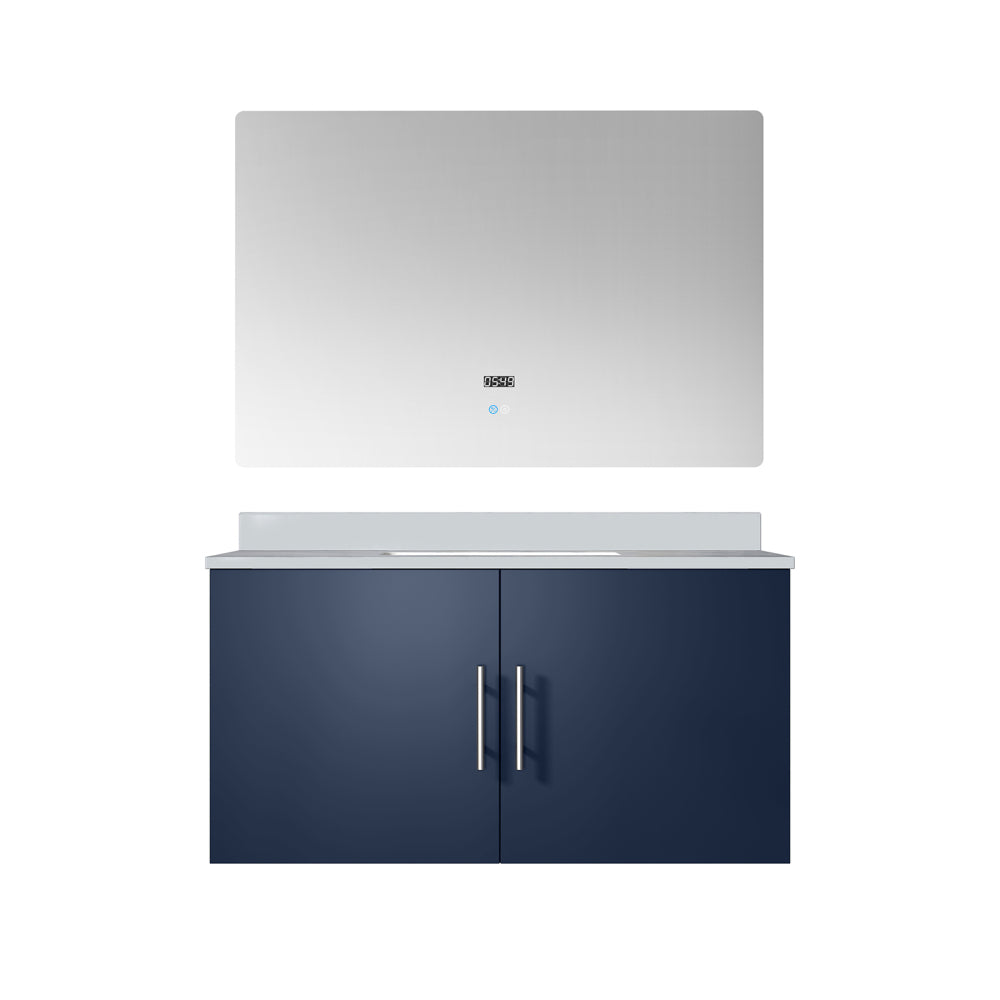 Navy Blue Bath Vanity 36 in. W x 22 in. D, White Quartz Top, and 36 in. LED Mirror