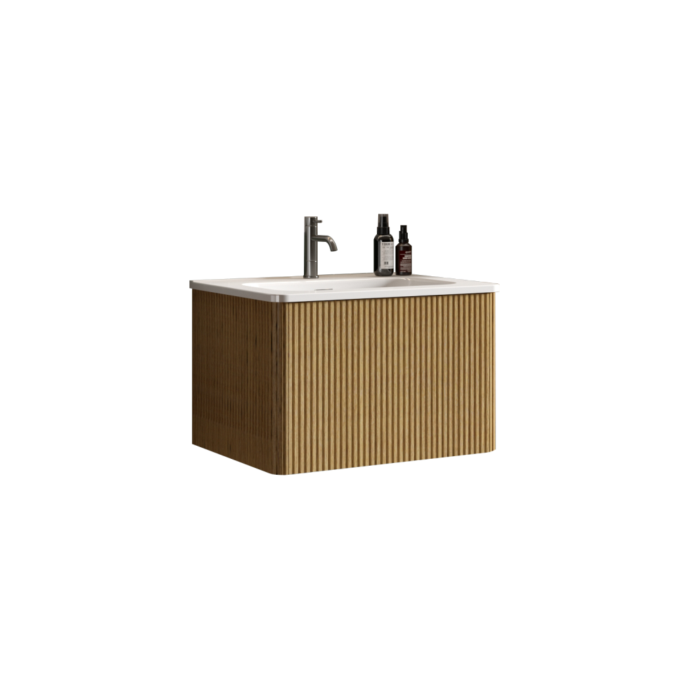 U055-Etna24W-306 Etna 24" Striped Natural Oak Bathroom Vanity with White Ceramic Sink, Wall Mounted Floating Bathroom Vanity for Modern Bathroom, Pre-assembled