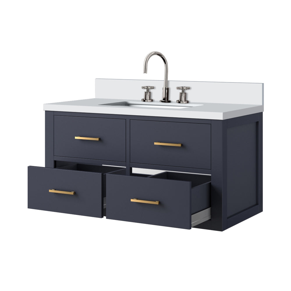 Blue Single Bath Vanity 36 in. W x 22 in. D, White Quartz Top, and Faucet Set