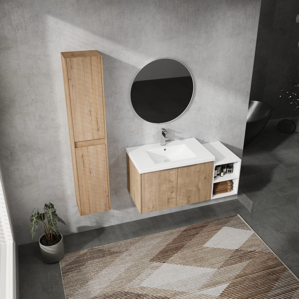 42" Wall-Mounted Bathroom Vanity With Sink and Side Cabinet, Soft Close Doors,00112IMOx2-0630IMO-0612GWH Combination Cabinet(KD-Packing)
