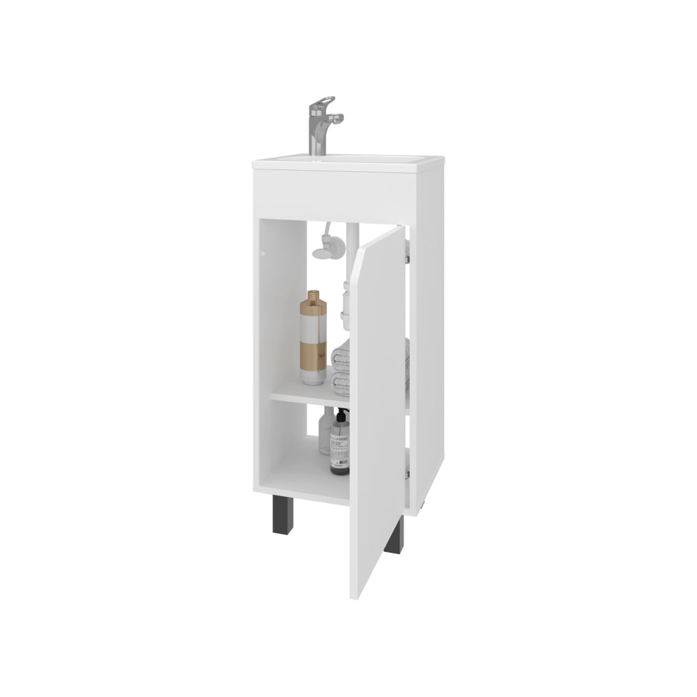 FM FURNITURE Quartzsite Bathroom Vanity with Integrated Sink and Faucet, White