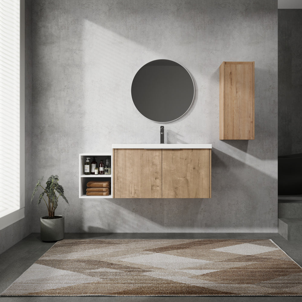 42" Wall-Mounted Bathroom Vanity With Sink and Side Cabinet, Soft Close Doors,00112IMOx2-0630IMO-0612GWH Combination Cabinet(KD-Packing)