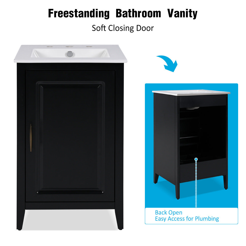 20.3" Bathroom Vanity with Sink, Functional Drawer, Door Shelf, Soft-closing Door, Black