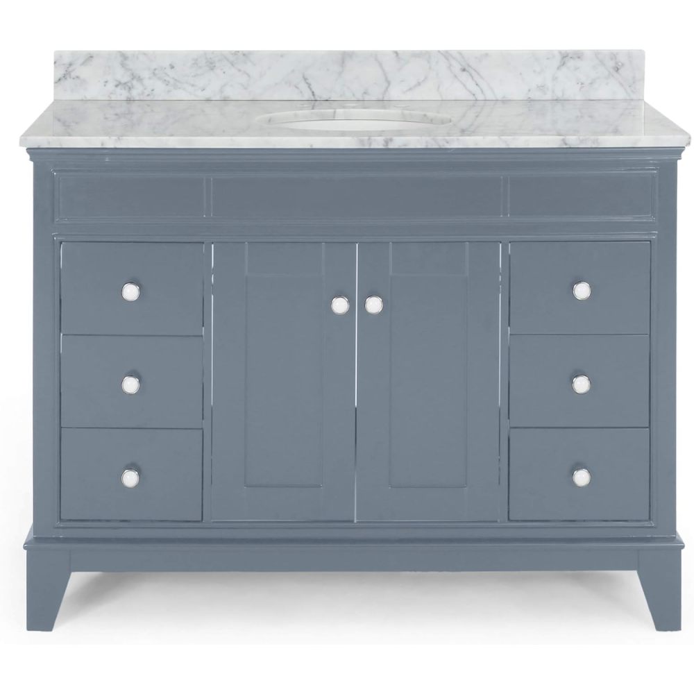 49'' Bathroom Vanity with Marble Top & Ceramic Sink, 2 Doors and 6 Drawers, Gray