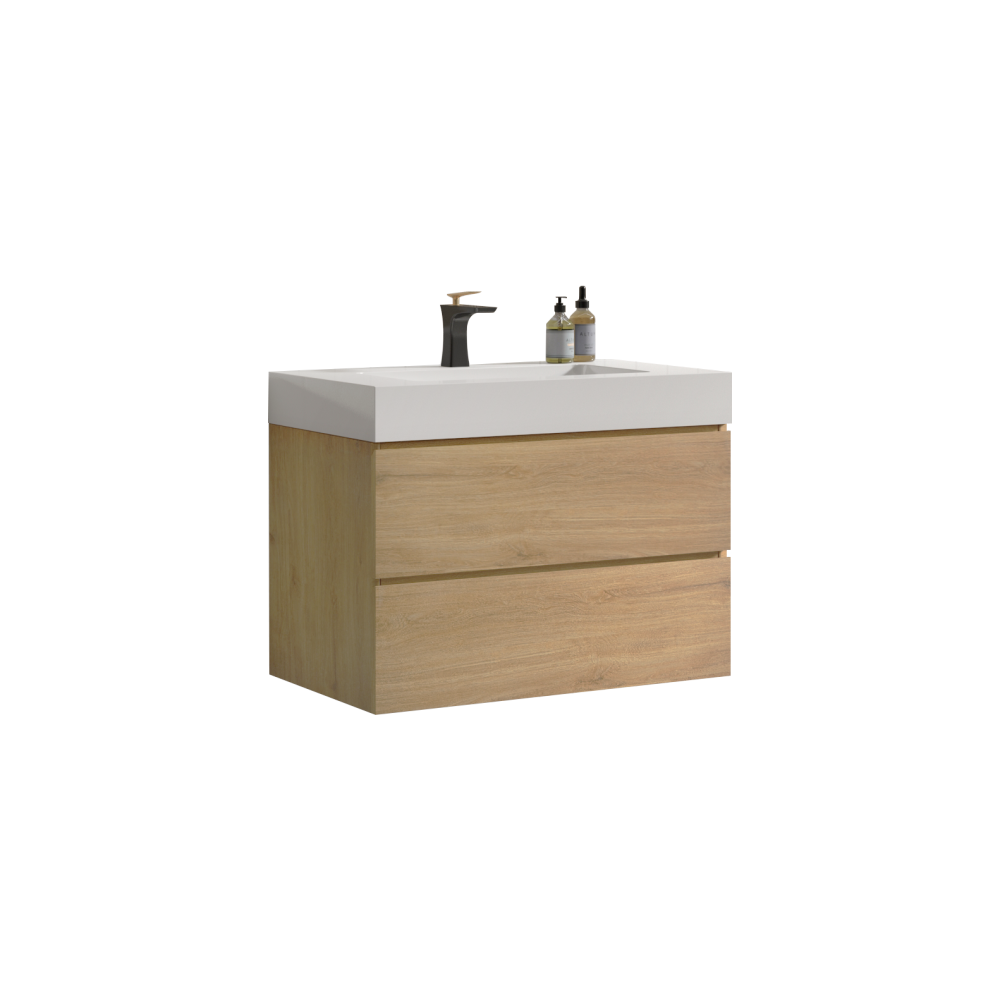U041-Alice30-106 Alice 30" Natural Oak Bathroom Vanity with Sink, Large Storage Wall Mounted Floating Bathroom Vanity for Modern Bathroom, Pre-assembled