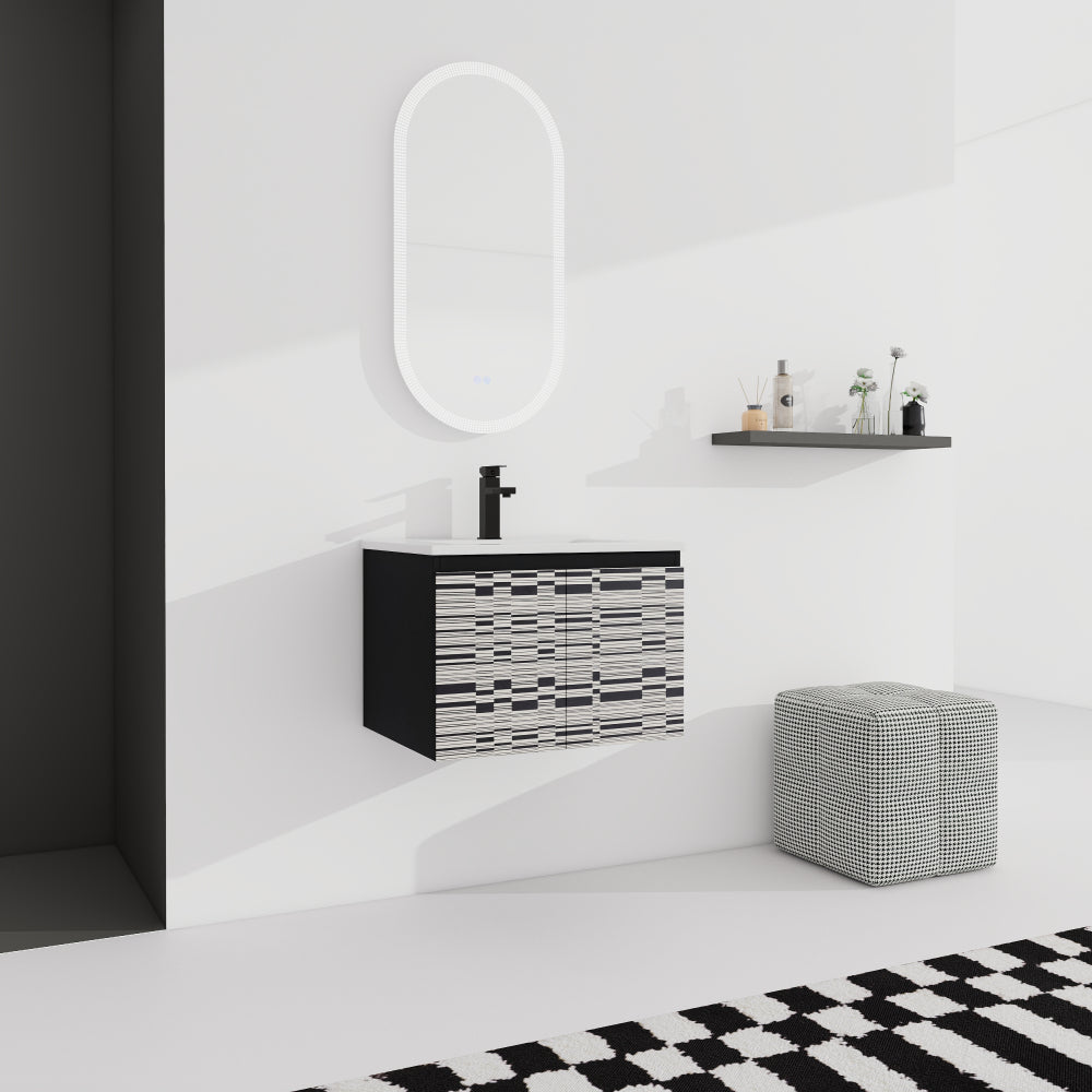 24'' Floating Wall-Mounted Bathroom Vanity With Ceramics Sink & Soft-Close Cabinet Door, KD-Package