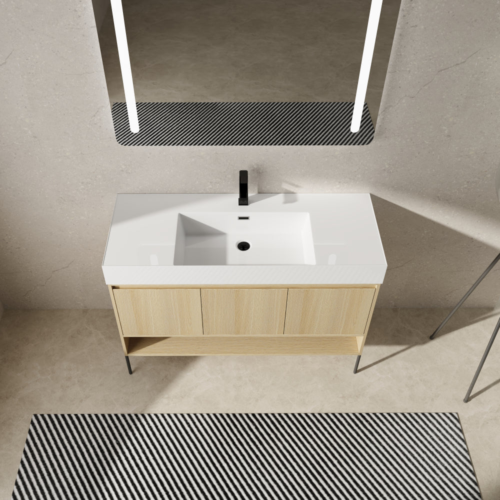 48" Bathroom Vanity Combo w/Single Resin Sink, Modern Storage Cabinet Set 3 Door, Multilayer solid wood, Oak
