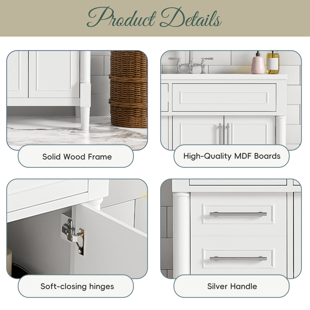 36'' Bathroom Vanity with Top Resin Sink, Freestanding Bathroom Storage Cabinet with 2 Drawers and a Tip-out Drawer, Solid Wood Frame Vanity Set, Height Adjustable Shelf