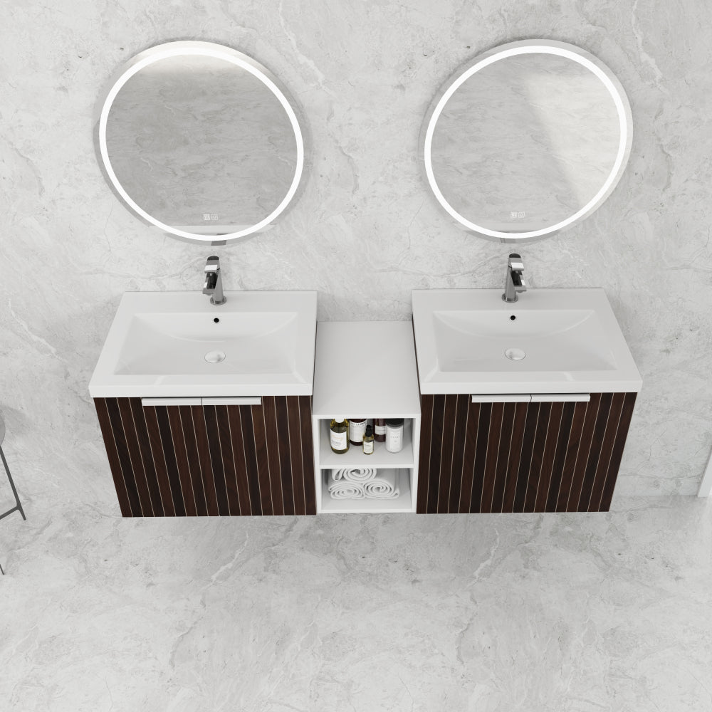 60 Inch Soft Close Doors Bathroom Vanity With Sink, A Small Storage Shelves, 24" and 12" Combination Cabinet,(KD-Packing)