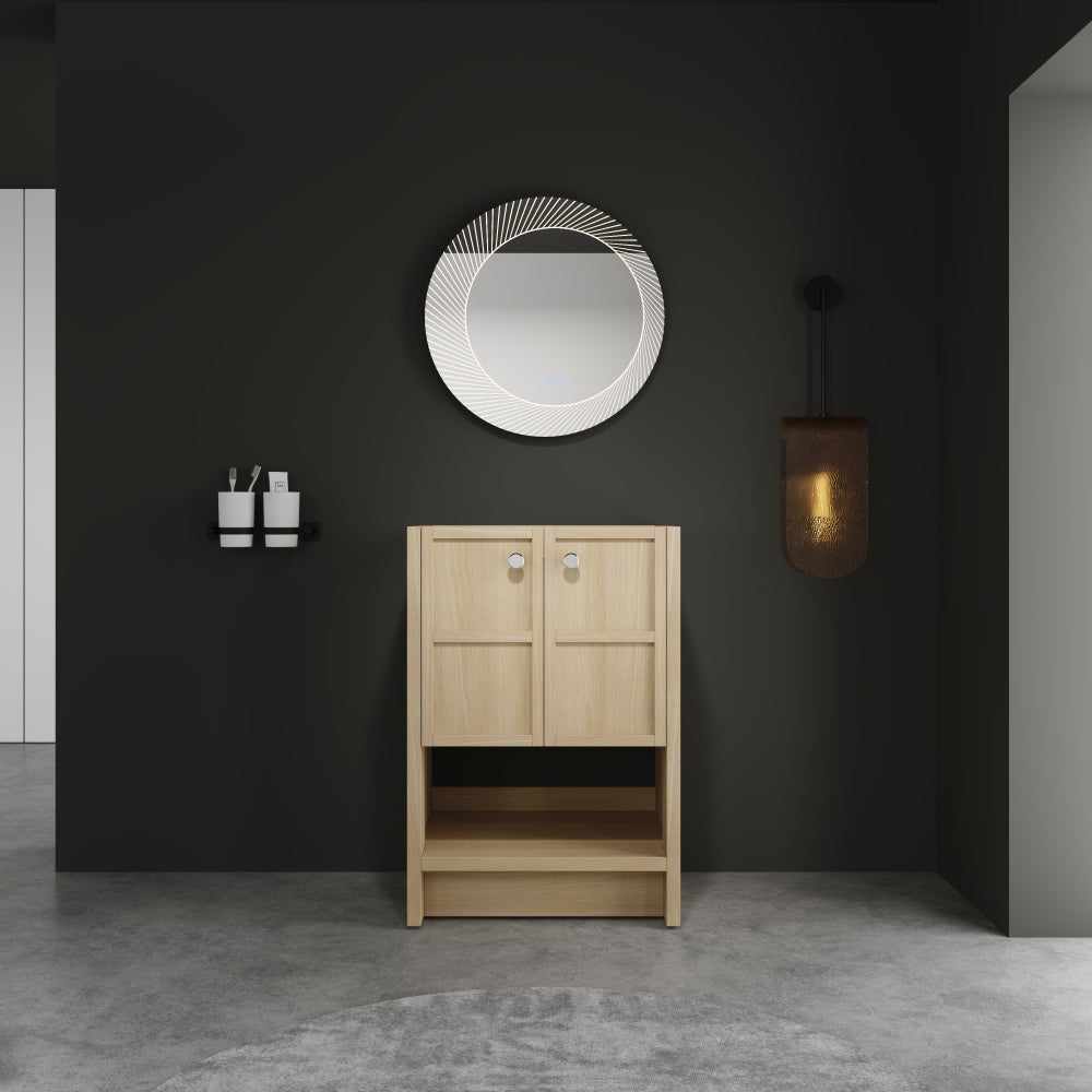 24" Freestanding Bathroom Vanity, 2-Soft Closing Door, Oak, Plywood (Excluding Sink)