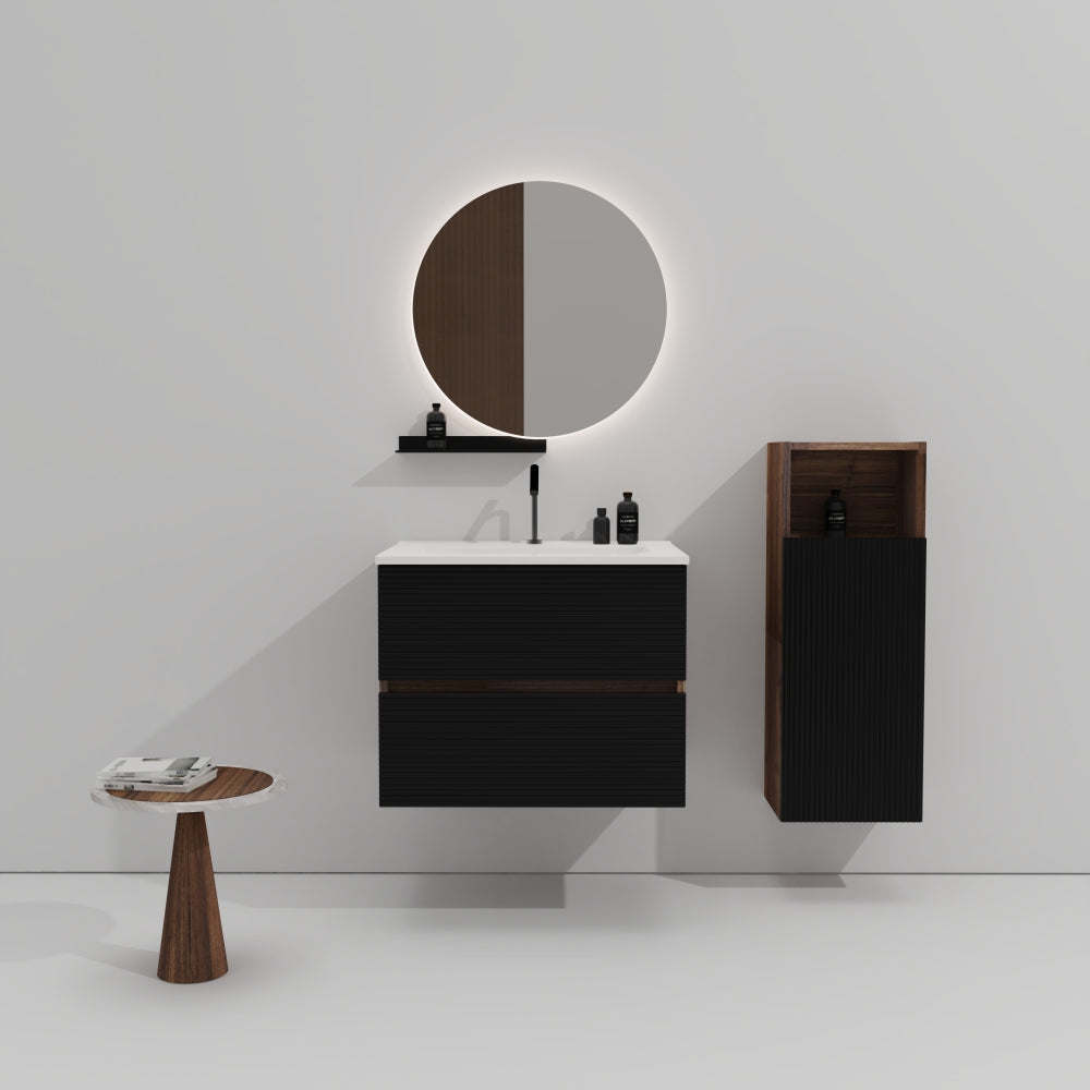 Gloria 24" Wall Mounted Soft Black & Walnut Bathroom Vanity with Integrated Ceramic Sink with Overflow, Large Storage Floating Bathroom Vanity for Modern Bathroom, Pre-assembled