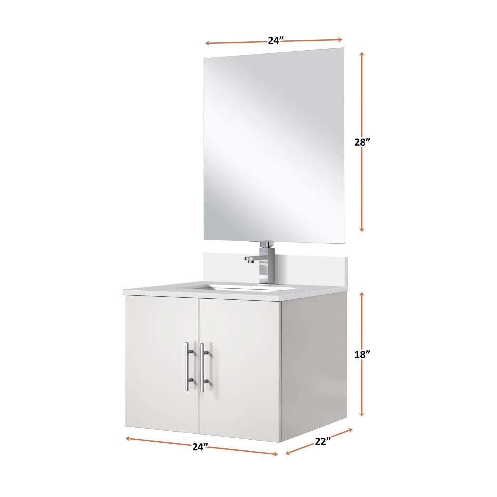 Glossy White Single Bath Vanity 24 in. W x 22 in. D, Cultured Marble Countertop, 18 in. Mirror and Faucet Set