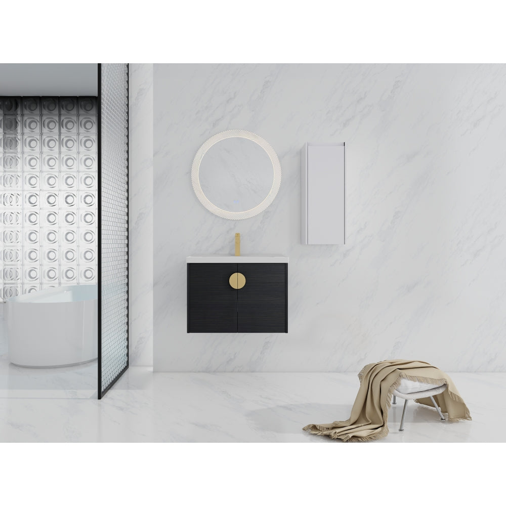 28" Wall-Mounted Bathroom Vanity With Ceramic Sink and Side Cabinet, Soft Close Doors, 00112WH-06328BCT Combination Cabinet(KD-Packing)