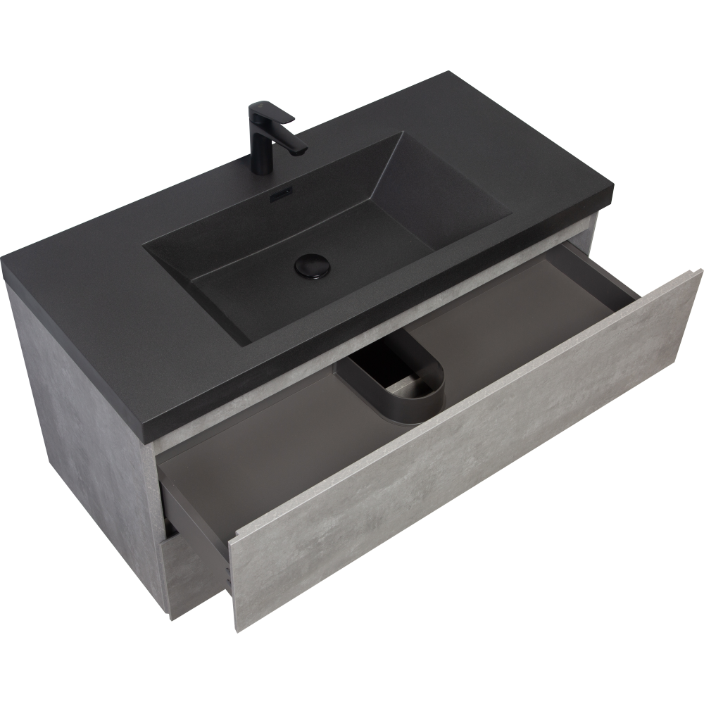42" Floating Bathroom Vanity with Sink, Modern Wall-Mounted Bathroom Storage Vanity Cabinet with Black Quartz Sand Top Basin and Soft Close Drawers, Grey 24V12-42GR