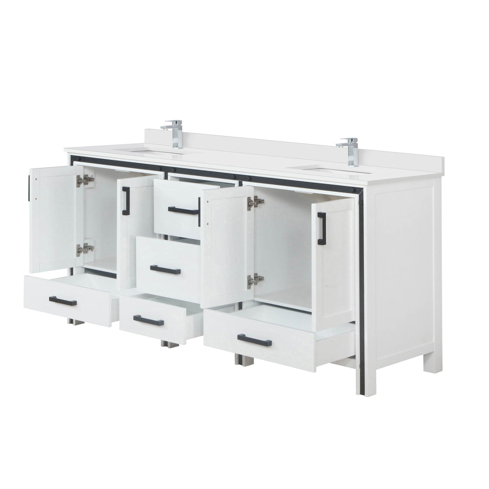 White Double Bath Vanity 72 in. W x 22 in. D, Cultured Marble Top and Faucet Set