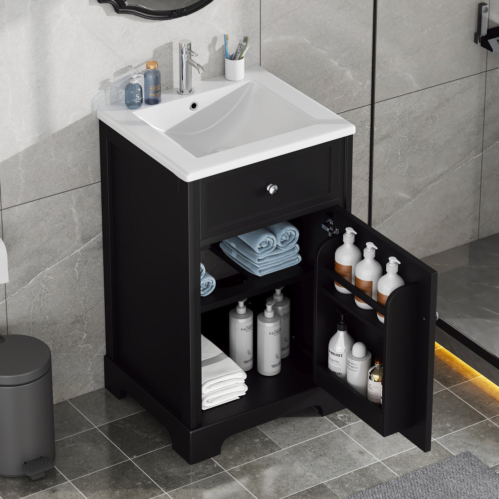 20" Bathroom Vanity with Sink, Bathroom Cabinet with Soft Closing Door, Storage Rack and Adjustable Shelve, White (Old Sku:
WF531249AAK)