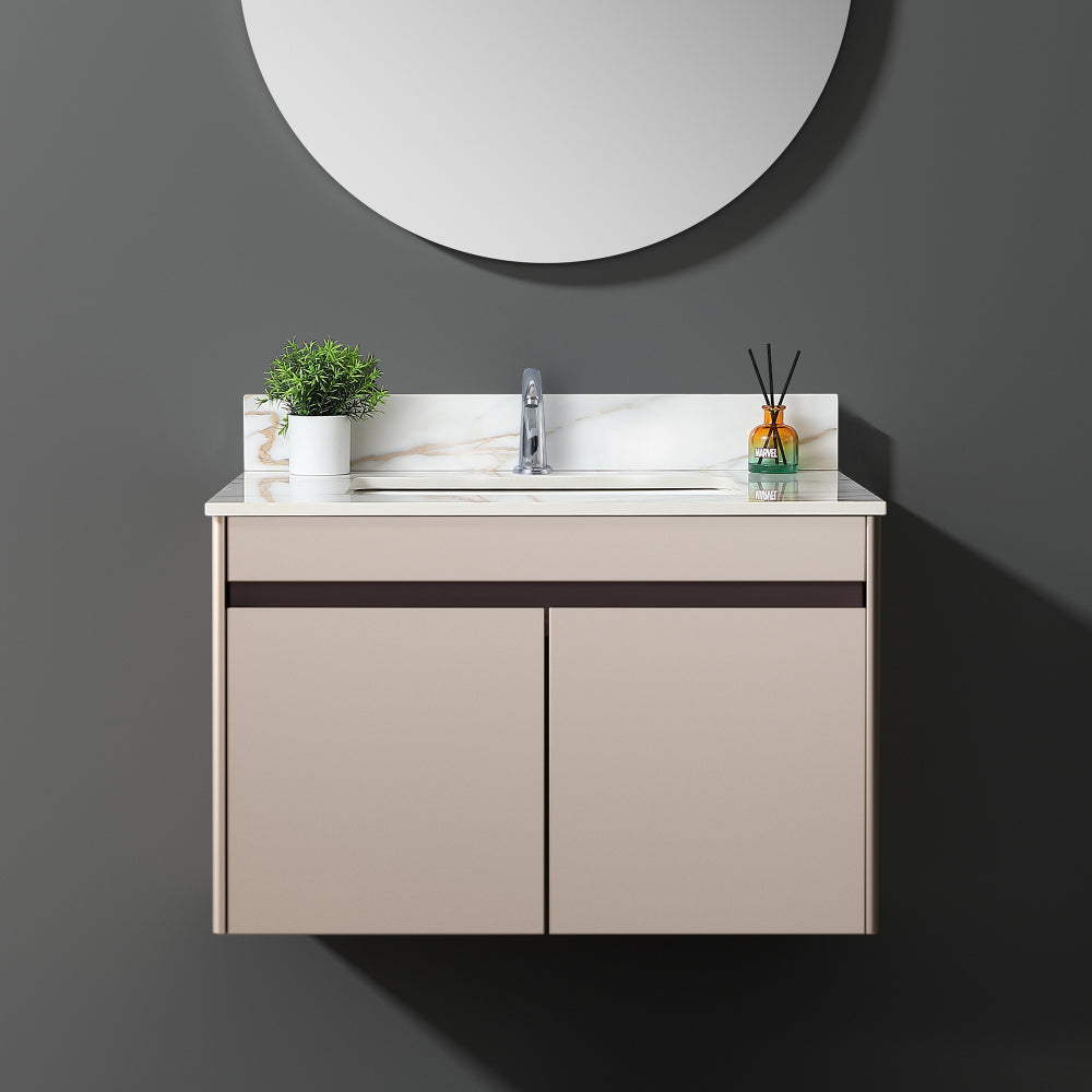 31 Inch Marble Vanity Top, Bathroom Vanity Top with Undermount Rectangular Middle Sink and 4" Height Backsplash, Pre-Drilled Faucet Hole Vanity Top, Carrara white with veins